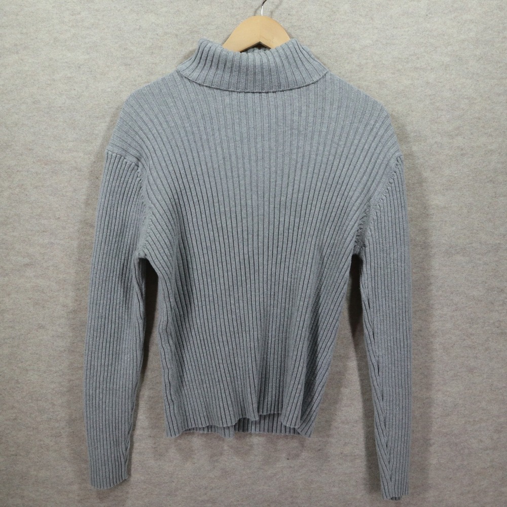 Gap Sweater L Ribbed Turtleneck 90s Vintage Cotton Knit Grey